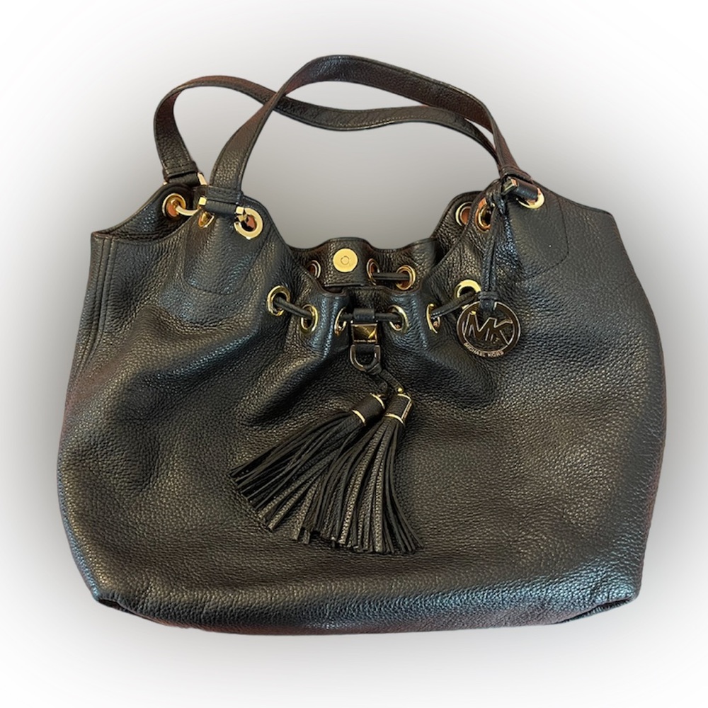 Michael Kors Black Leather Camden Tassel Shoulder Bag
